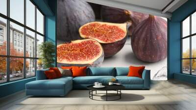 Fresh ripe figs on light background, closeup Wall mural