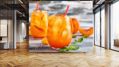 Fresh summer cocktail in glasses on wooden table Wall mural