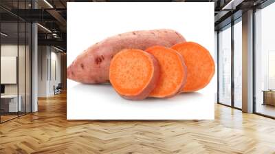 Fresh sweet potatoes on white background Wall mural