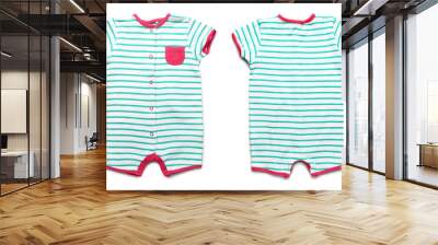 Front and back view of baby bodysuit on white background Wall mural