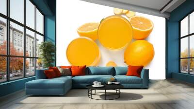 Glasses of vitamin C effervescent tablet dissolved in water and lemons isolated on white background Wall mural