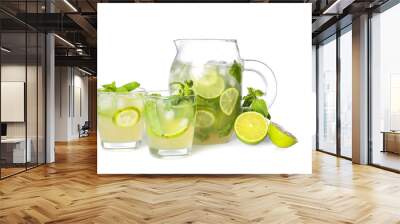 Glassware of fresh mojito on white background Wall mural