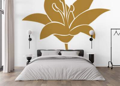 Golden lily flower on white background Wall mural