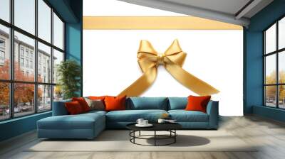 Golden ribbon with bow on white background Wall mural