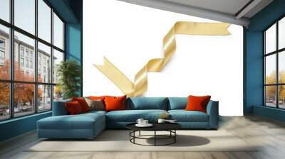 Golden satin ribbon isolated on white background Wall mural