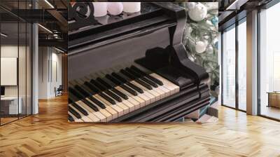 Grand piano in room decorated for Christmas Wall mural