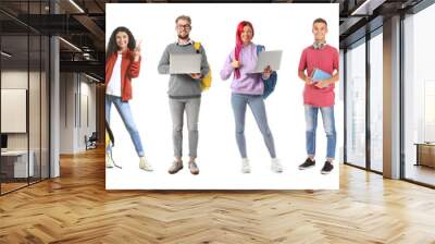 Group of different students on white background Wall mural