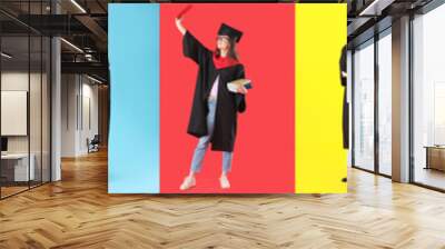 Group of graduating students on color background Wall mural