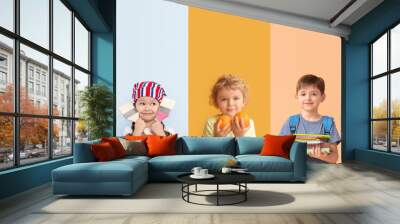 Group of little children on color background Wall mural