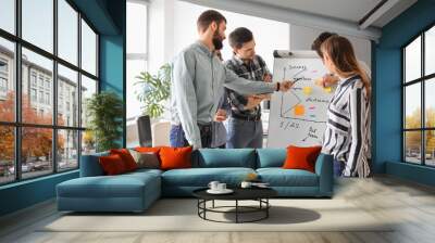 Group of people discussing business plan in office Wall mural