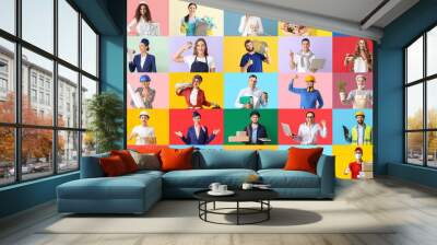 Group of people of different professions on color background Wall mural