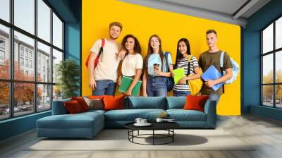 Group of students on color background Wall mural