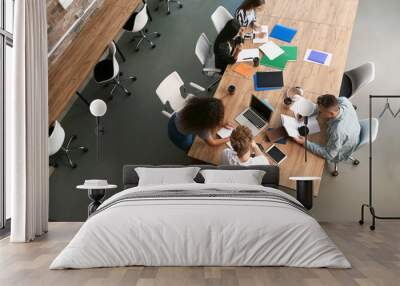 Group of students preparing for exam in university, top view Wall mural