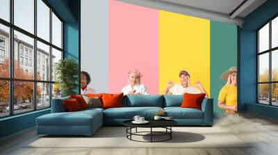 Group of stylish mature women on color background with space for text. Concept of ageing and menopause Wall mural