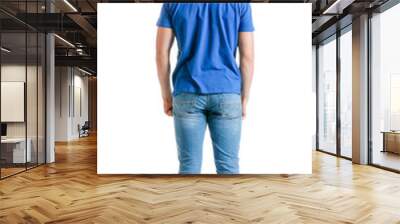 Handsome delivery man on white background, back view Wall mural