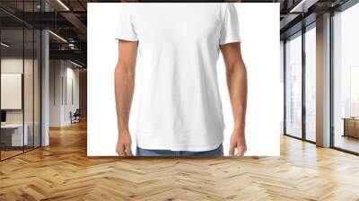 Handsome young man in stylish t-shirt isolated on white Wall mural