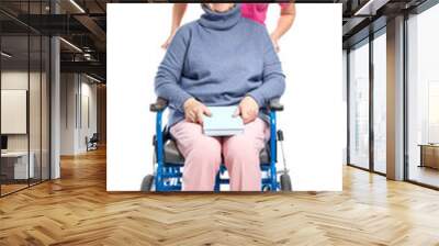 Happy woman with grandmother on white background Wall mural