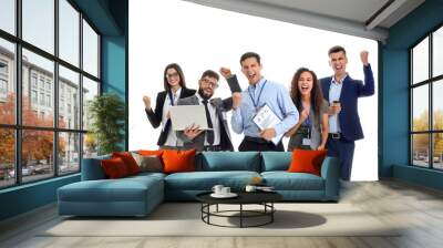 Happy young business people on white background Wall mural