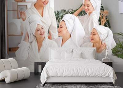 Happy young women during hen party at home Wall mural