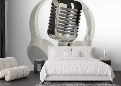 Headphones with microphone on white background Wall mural