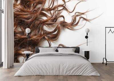 Healthy wavy female hair on white background Wall mural