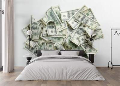 Heap of dollar banknotes on white background Wall mural