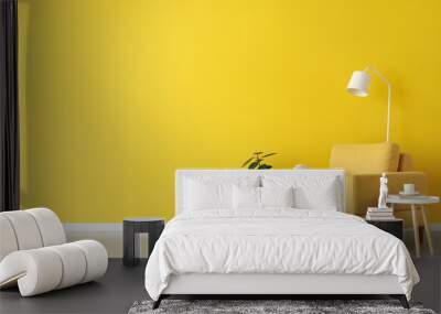 Interior of living room with yellow armchair, table and lamp Wall mural