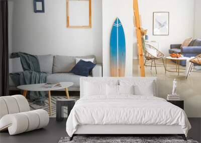 Interior of modern room with stylish surfboard Wall mural