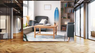 Interior of modern stylish room with surfboard Wall mural