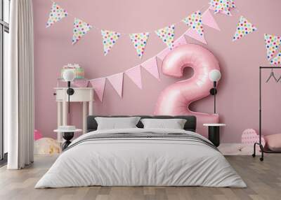 interior of room decorated for second birthday party Wall mural