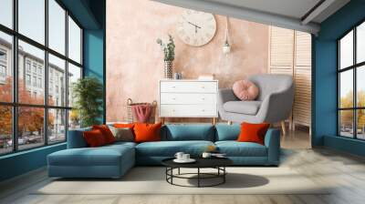 Interior of stylish living room with modern chest of drawers Wall mural