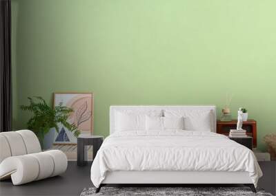 Interior of stylish modern room with cabinet near green wall Wall mural