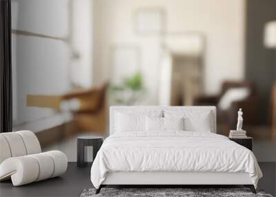 Interior of stylish room with armchair, workplace and mirror, blurred view Wall mural