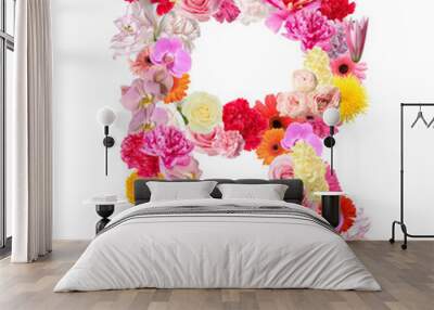 Letter R made of beautiful flowers on white background Wall mural