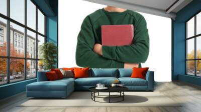 Little boy with book on white background Wall mural