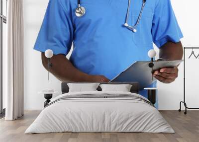 Male African-American nurse on white background Wall mural