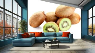 Many fresh kiwi on white background Wall mural