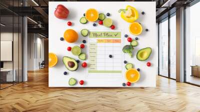 Meal plan with healthy food on white background. Diet concept Wall mural