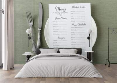 Menu on served table in restaurant Wall mural