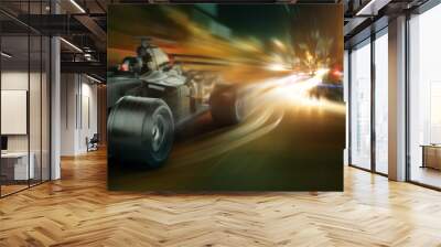 Modern fast racing car on night city street Wall mural