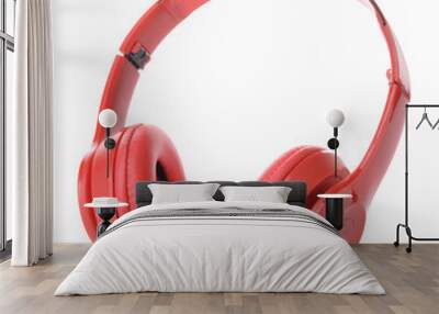 Modern headphones on white background Wall mural