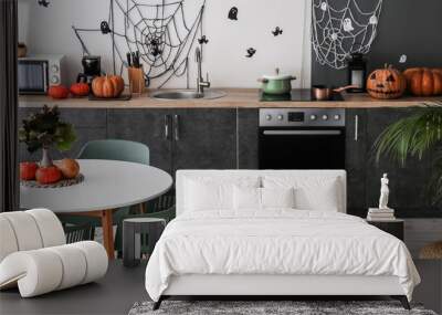 Modern kitchen decorated for Halloween celebration Wall mural