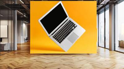 Modern laptop on color background Wall mural