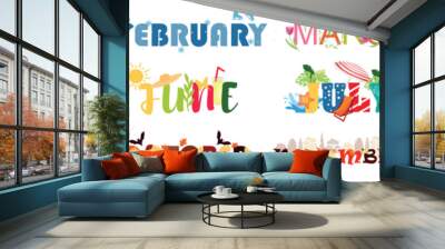 Names of different months of the year on white background Wall mural