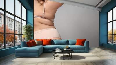 Overweight woman on grey background Wall mural