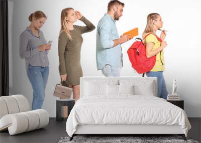 People waiting in line on white background Wall mural