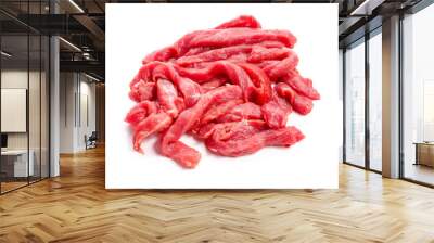 Pieces of fresh beef meat on white background Wall mural