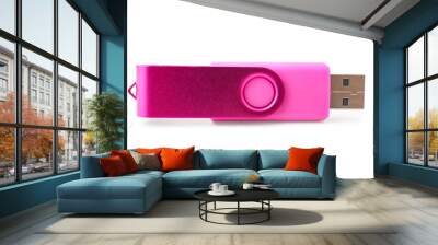 Pink USB flash drive on white background Wall mural