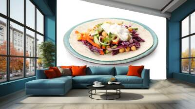 Plate with tasty vegetarian taco on white background Wall mural