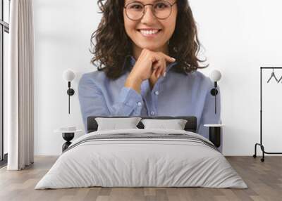 Portrait of beautiful businesswoman on white background Wall mural